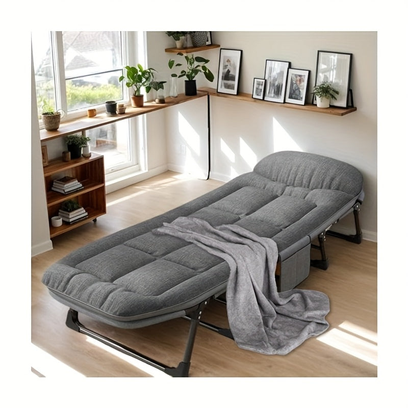 Folding Bed with Mattress, Adult Portable Folding Bed with Comfortable Pad Thickened Headrest, Metal Frame, Space-saving Folding, Easy Storage, 70.8 Inches X 23.6 Inches, Universal Casual Indoor and Outdoor, Convertible Sofa