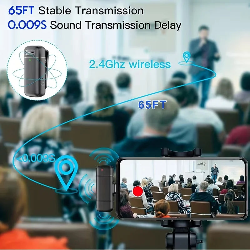 2-Pack Wireless Lav Mic with Auto Pairing Technology Dual Noise Reduction Plug-Play Ideal for  YouTube Vlogs Live Streaming