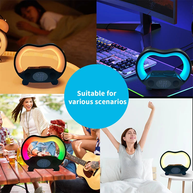 Wireless Charger LED Alarm Clock with RGB Night Light 5W to 10W Integrated Lamp and Speaker