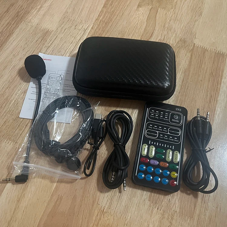 I9 Voice Changer 2nd Portable Live Sound Card Cool Lights Sound Board Voice Disguiser with Adjustable Voice Changer Functions