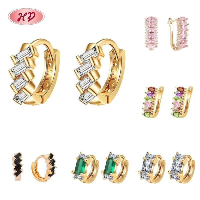 Hengdian Cute 18K Gold-Plated Pendant Drop Hoop Earrings Set Trendy Zircon Women's Jewelry Brass 1MOQ
