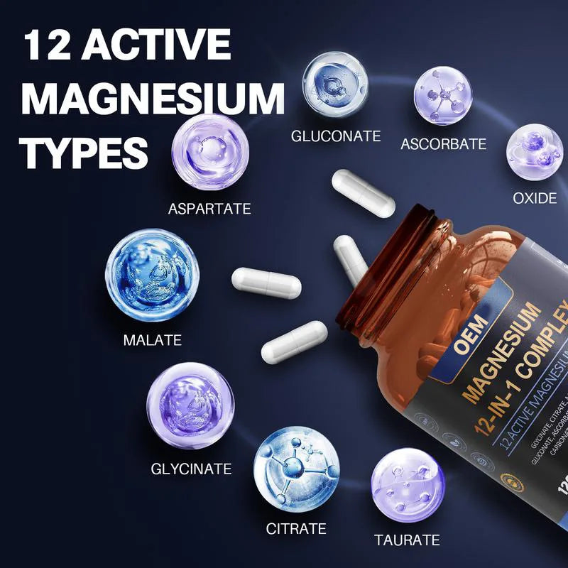 12-in-1 Complex Vitamins Minerals 700mg Magnesium Capsules Enhanced Synergistic Absorption Muscle Relaxation Magnesium Capsules