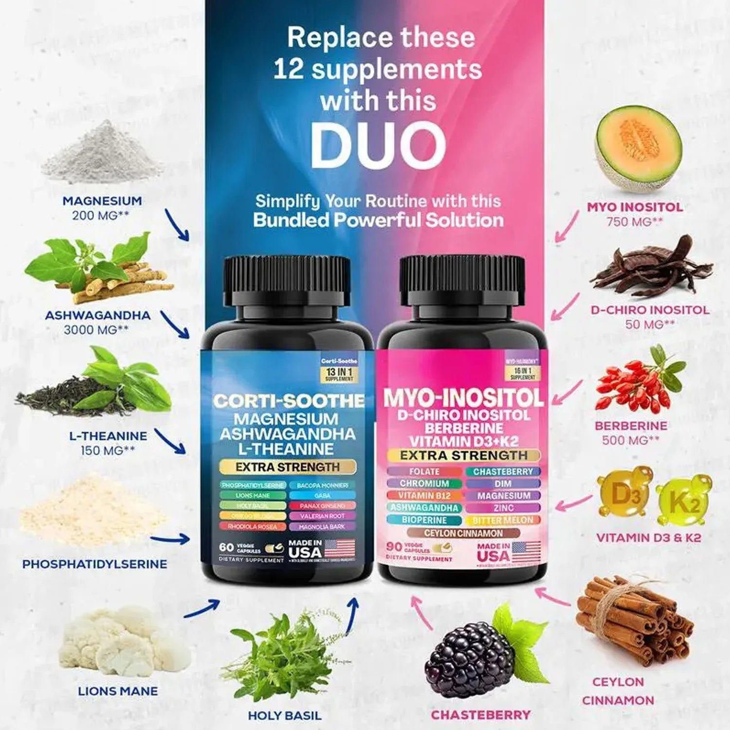 Magnesium Supplement 60 Capsules with L-Theanine Ashwagandha Phosphatidylserine Lions Mane Ginkgo Biloba