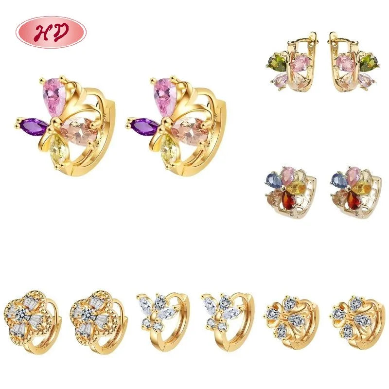 Hengdian 18K Gold-Plated Cute Animal Huggie Earrings Set with Zircon Trendy Women's Anniversary Gift Jewelry Brass 1MOQ