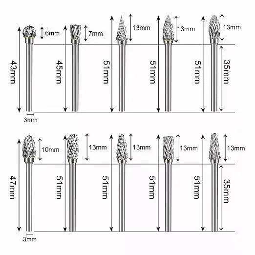 24h-USA Warehouse Shipping Tungsten Carbide Rotary Burr Bit Set 1/8" Cutting Carving Burrs for Dremel Tool