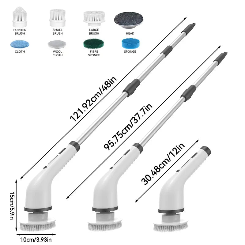 8-in-1 Long Handled Retractable Electric Mop Scrubber Cordless Electric Cleaning Brush for Kitchen & Car Plastic Spin Scrubber