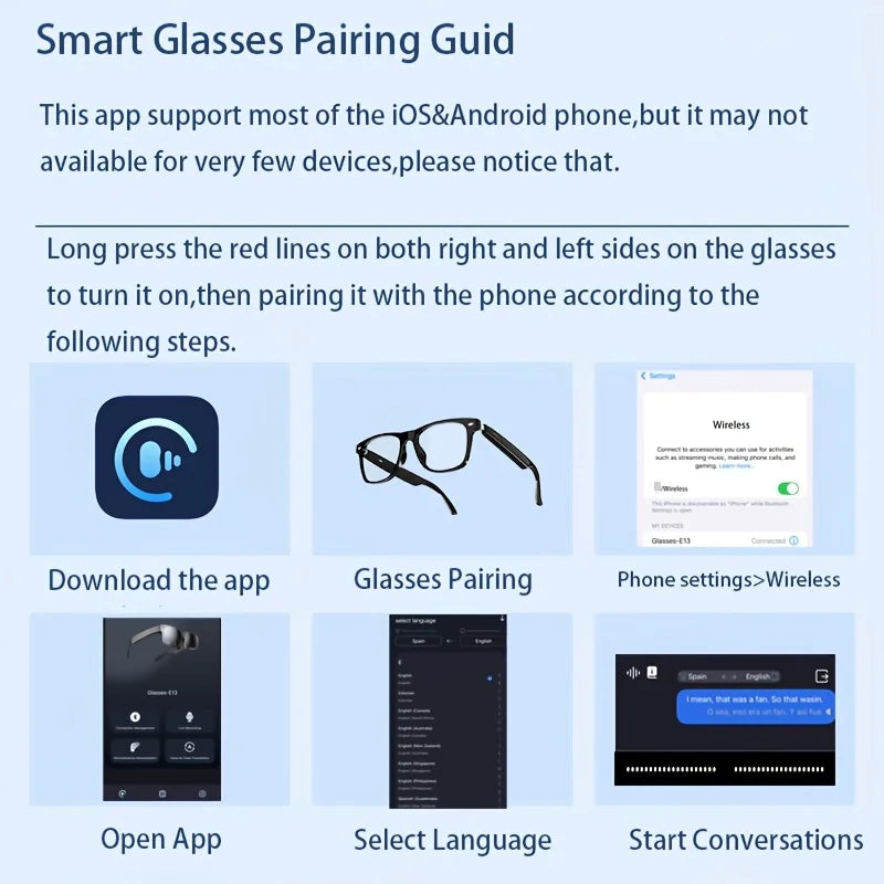 SENBONO  E13 AI Translate Smart Sunglasses Wireless Hands-Free Call Music  Smart Sport BT Sunglasses OutdoorAI Smart Glasses