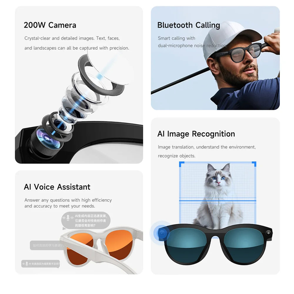 SENBONO M88 AI Smart Glasses Stylish Lightweight Comfortable Wireless Call Headset with Audio Playback and Camera