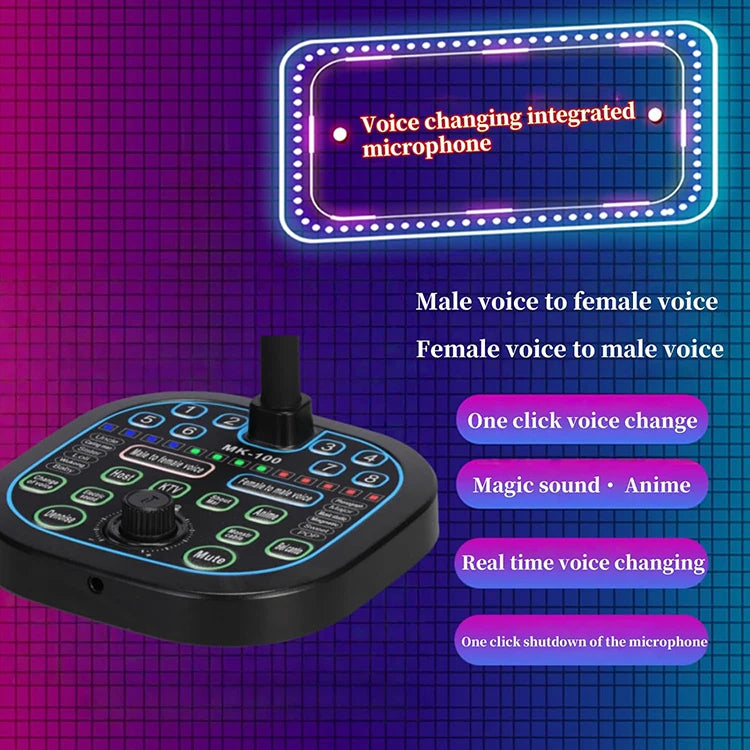 Broadcast Live Stream Sound Card USB Computer Game Microphone Real-Time Voice Changing Portable MK100 Voice Changer for Phone