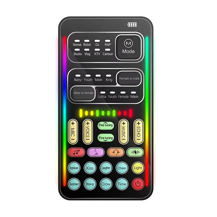 I9 Voice Changer 2nd Portable Live Sound Card Cool Lights Sound Board Voice Disguiser with Adjustable Voice Changer Functions