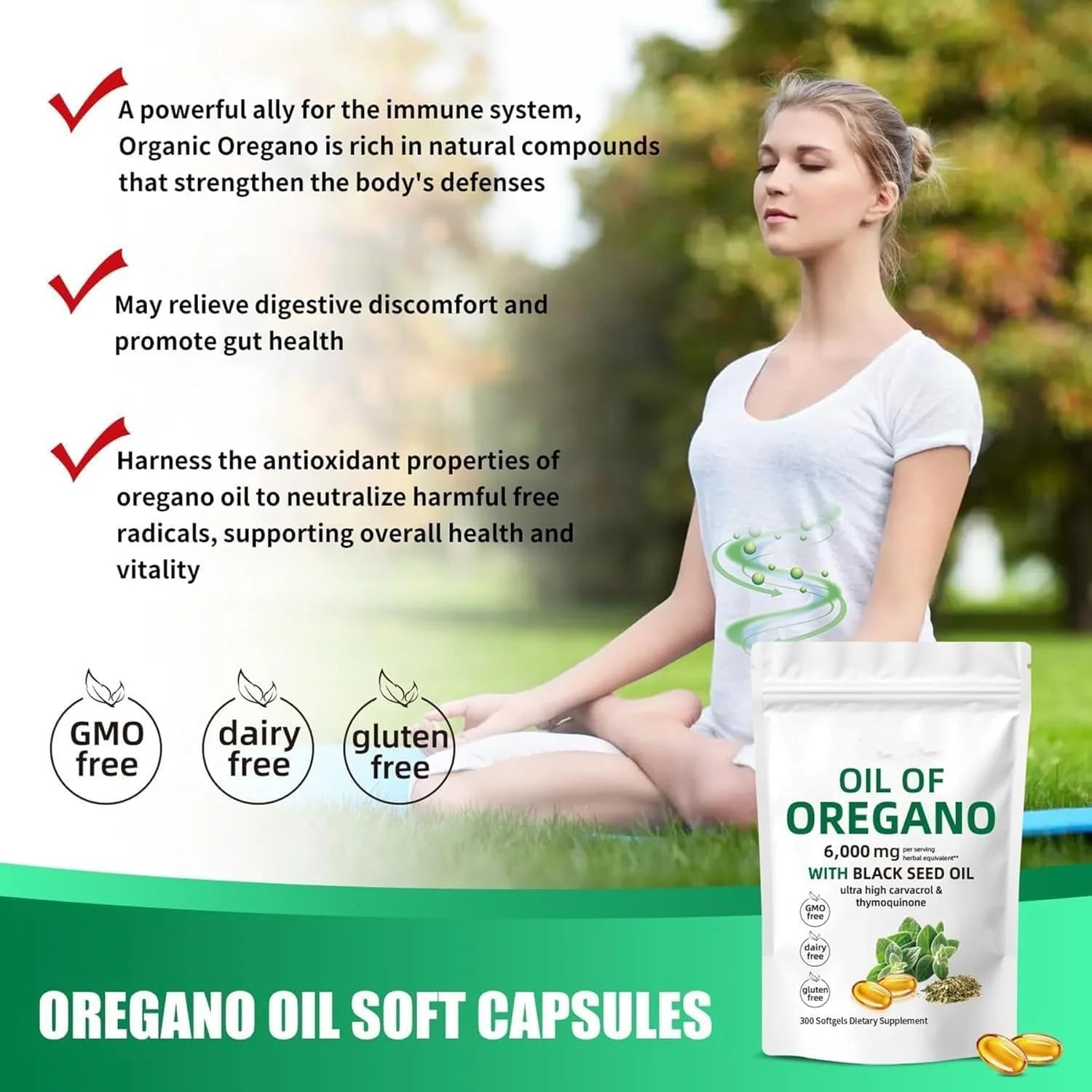 Fast OEM GMP Factory 300 Capsules Premium Oil of Oregano Supplements with 6000mg Black Seed Oil of Oregano Capsules