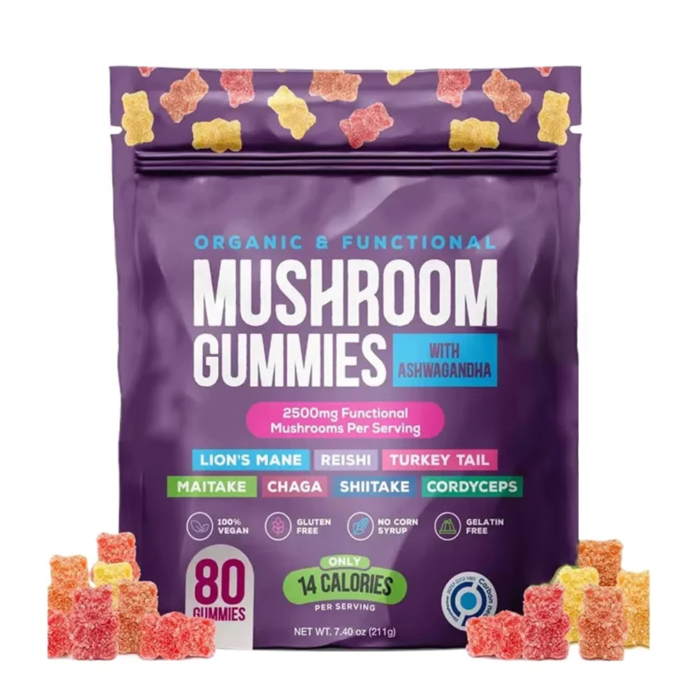 Mushroom Gummies with Ashwagandha Cordyceps Lions Mane and Reishi Premium Quality Natural Blend OEM ODM Wholesale Supply