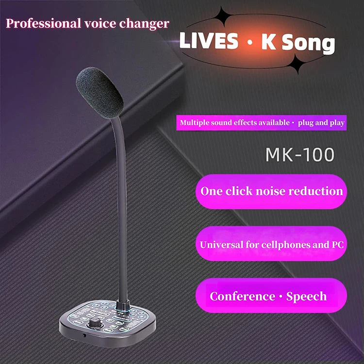 Broadcast Live Stream Sound Card USB Computer Game Microphone Real-Time Voice Changing Portable MK100 Voice Changer for Phone