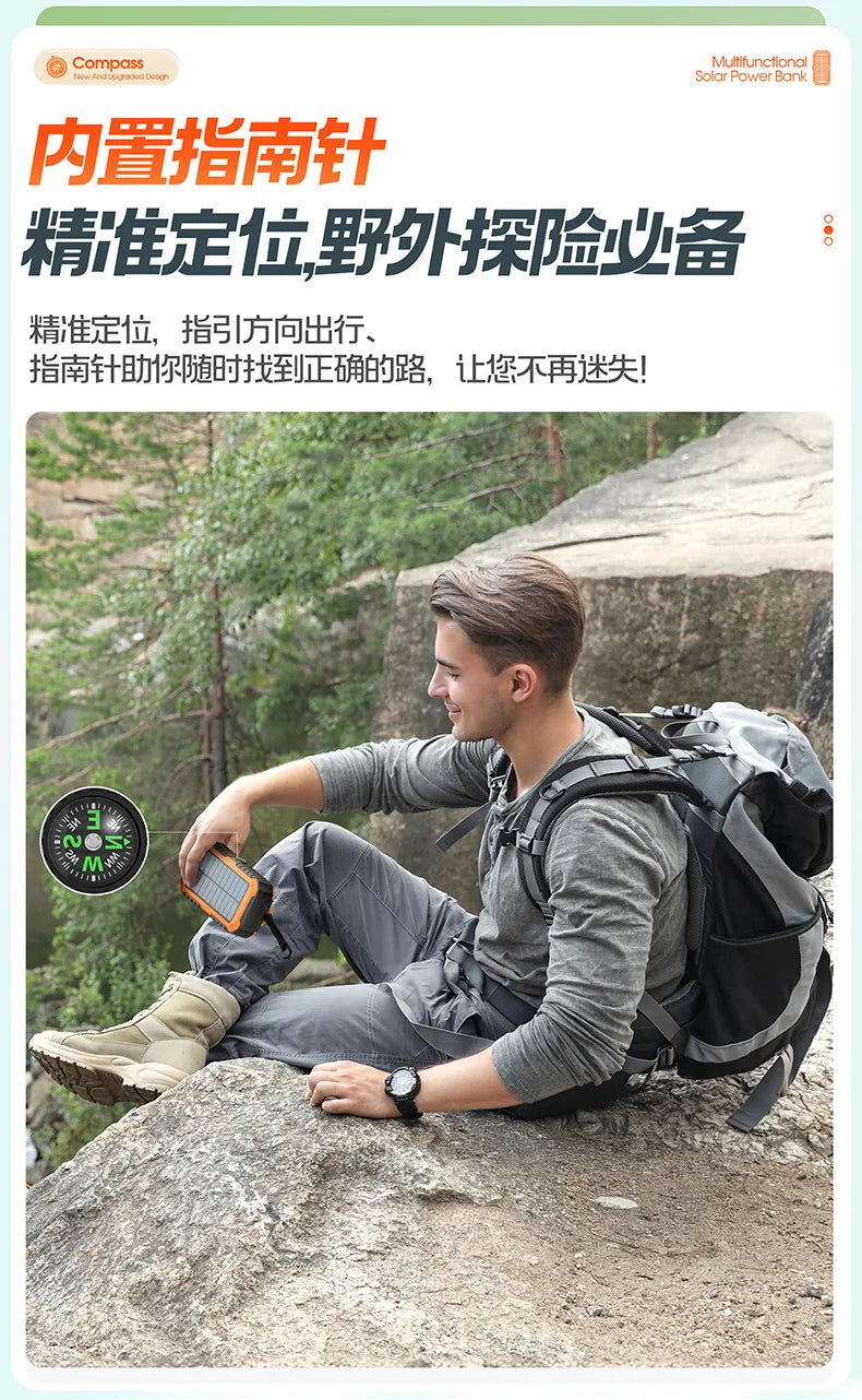 20000mAh New Product High Capacity Solar Power Bank with Built - in PD20W Charging Cable & Hand Crank - Hot Selling Power Supply