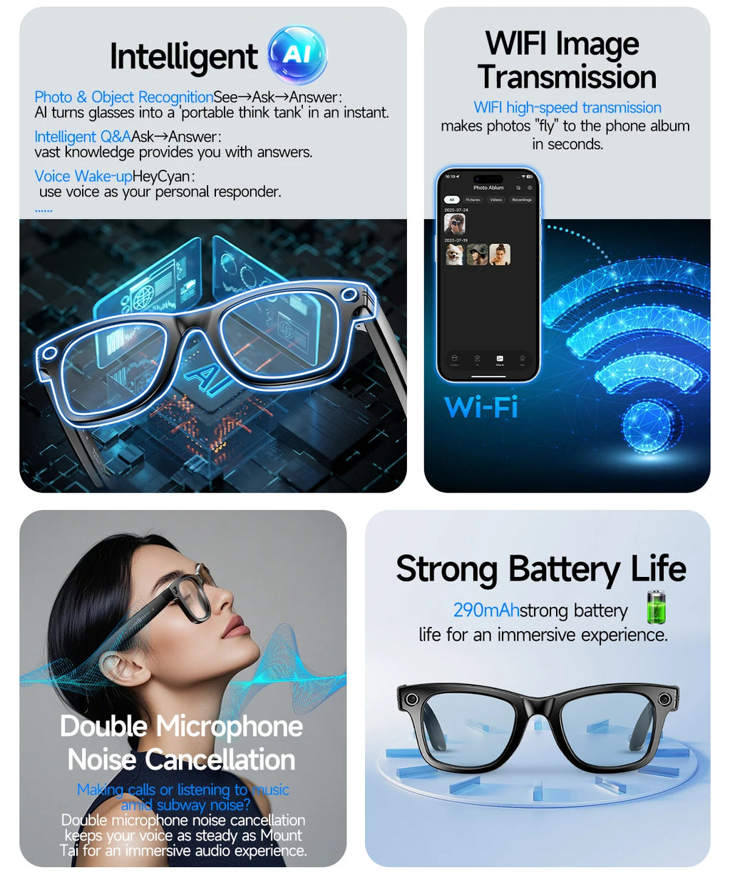 2025 W610 Smart AI Glasses BT Call 4K HD Camera with Ai Translator Glasses Dual-mic Noise Cancellation Anti-Shake Camera Glasses