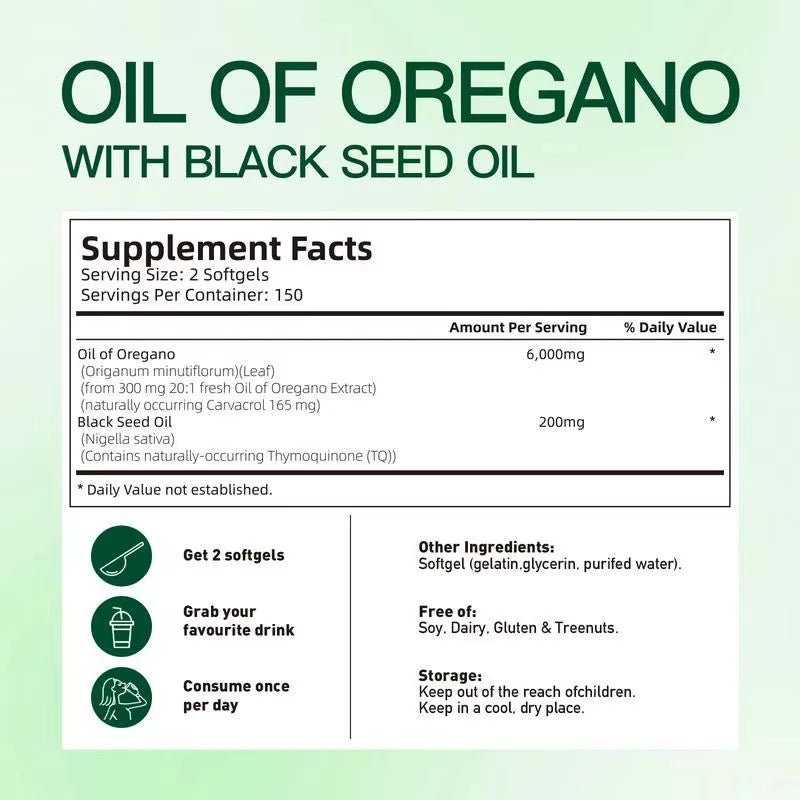 Organic Oil of Oregano Softgels with Black Seed Oil Available Bulk Orders Private Label OEM ODM Custom Packaging Service