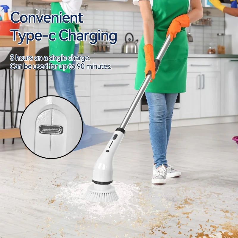 8-in-1 Long Handled Retractable Electric Mop Scrubber Cordless Electric Cleaning Brush for Kitchen & Car Plastic Spin Scrubber