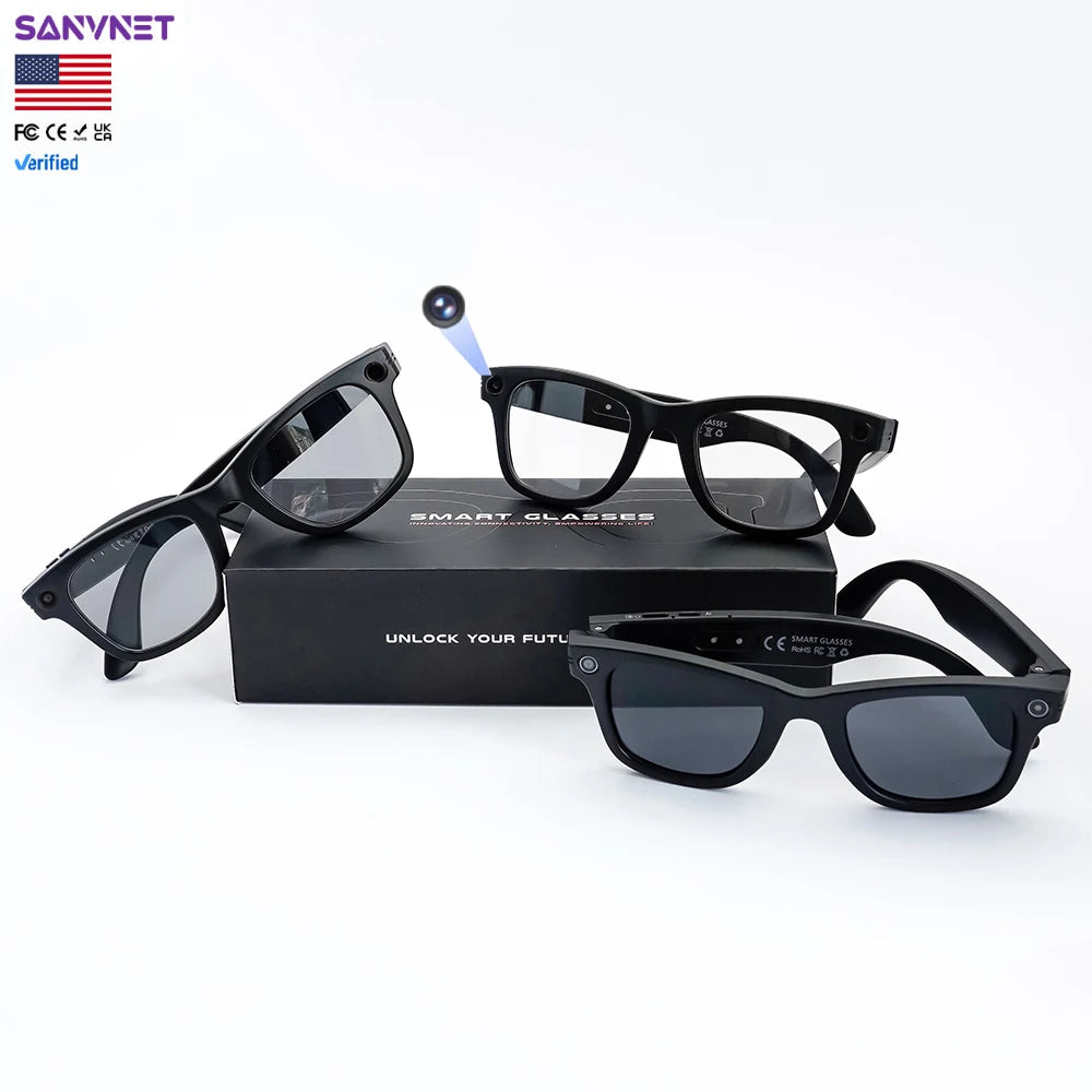 SANVNET 2025 GS4 MAX Smart Glasses with Camera Dual Lenses 8MP Video Camera Sunglasses Wi-Fi Transfer Audio Record Smart Eyewear