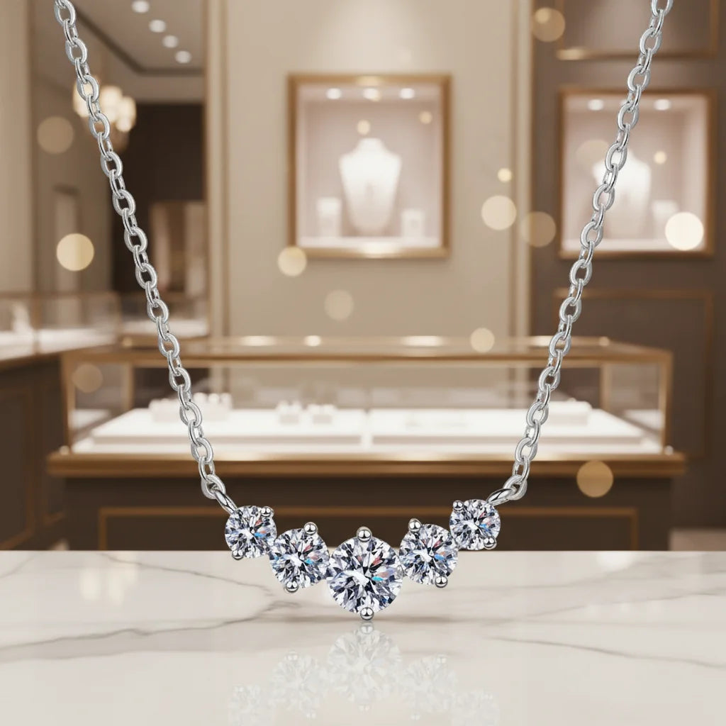 S925 Sterling Silver Charm Necklace with Moissanite Seven Princess Pendant Trendy Design for Certified Wedding for Women