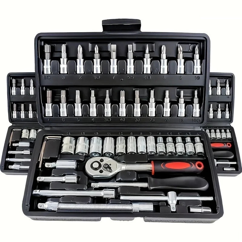 Professional Racing Grade Box Set 46pcs Standard Sockets Car Bicycle Motorcycle Repair Ratchet Wrench Quick Hand OEM