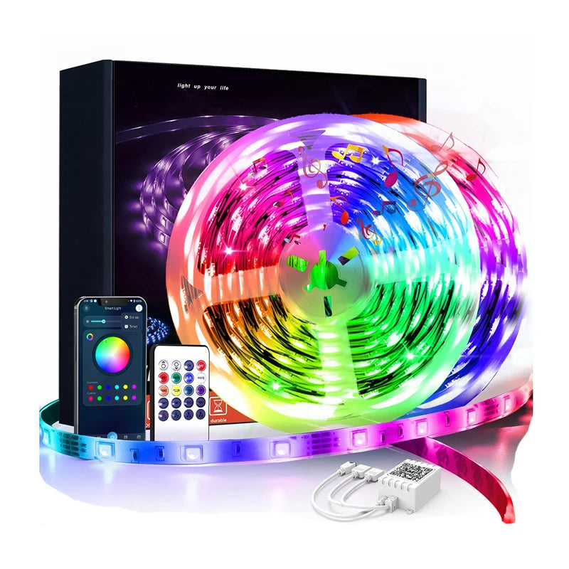 50ft 2835 RGB IC Bluetooth Light Strip Indoor Decoration Color Changing Flex Smart LED Strip Light
