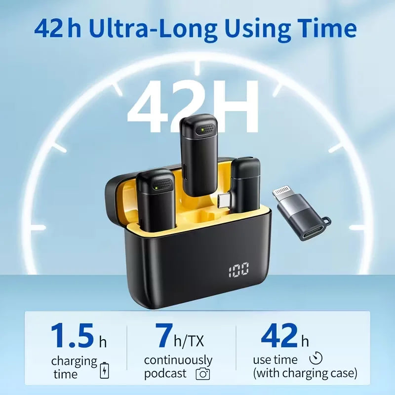 2-Pack Wireless Lav Mic with Auto Pairing Technology Dual Noise Reduction Plug-Play Ideal for  YouTube Vlogs Live Streaming