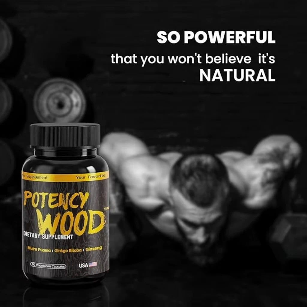Potency Wood Capsules with Muira Puama Ginkgo Biloba Ashwagandha and Ginseng Premium Ingredients OEM ODM Bulk Supply