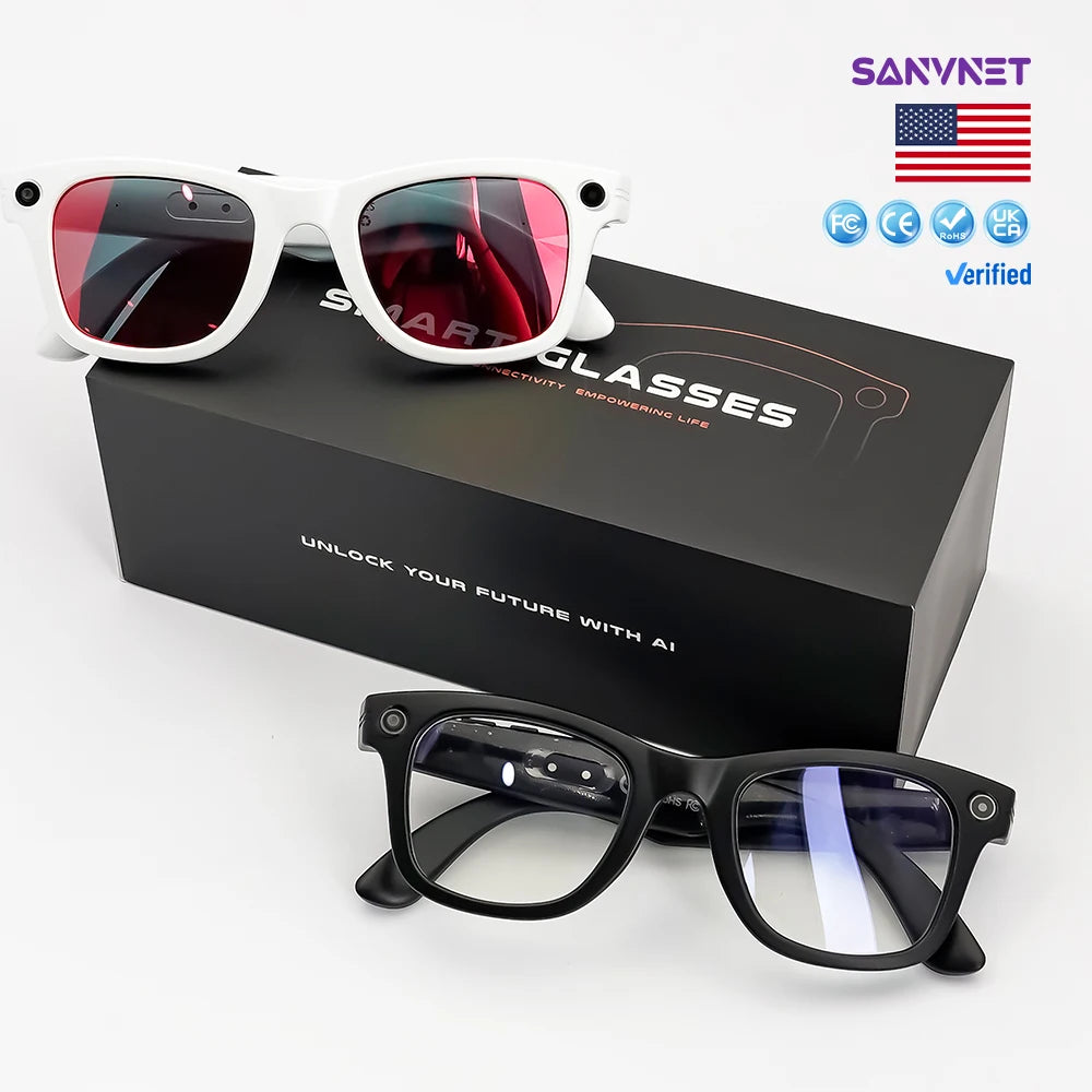 2026 SANVNET GS4 MAX Smart Eyewear 8MP 4K Video Camera Sunglasses Wi-Fi Transfer Audio Record Smart AI Glasses with Dual Lenses