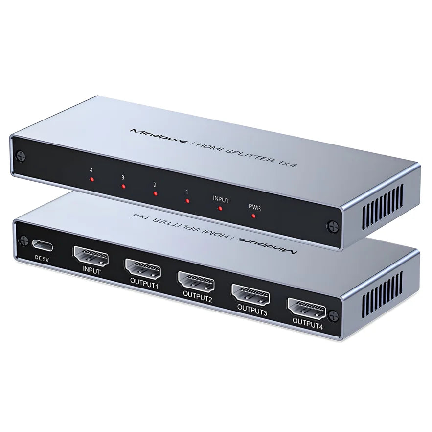 Mindpure 1x4 for HDMI Video Display Adapter Converter 1-In 4-Out Splitter for Duplicate Mirror Screen for HTV DVD for PS3 Xbo