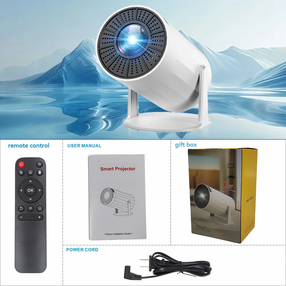 Portable Projector with WiFi and Bluetooth, 4K 1080p Support, Indoor/Outdoor Movie Projector with Video System