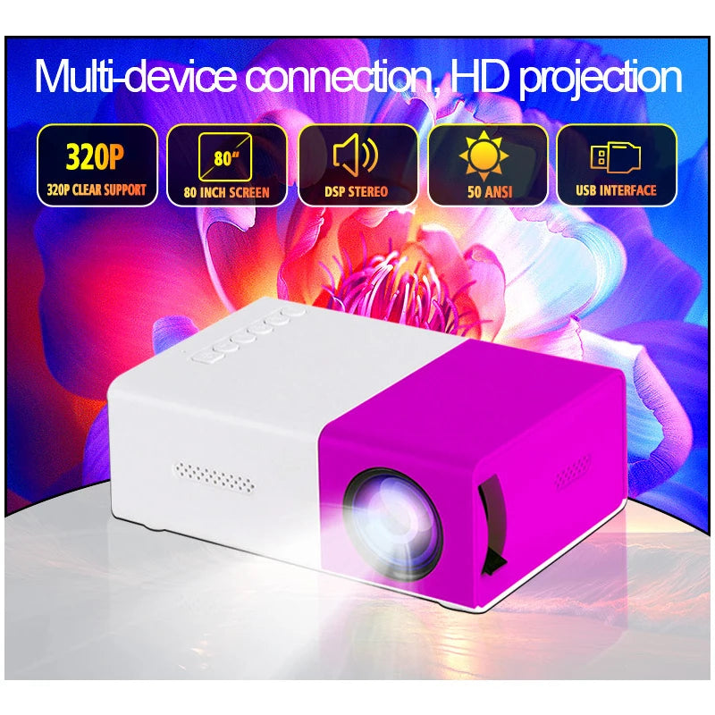 LED Projector with USB, MINI Portable Projector,Remote Control Indoor/Outdoor Movie Projector YG300Purple