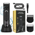 IRUIBEAUTY 600mAh LCD Waterproof Rechargeable Electric Body Hair Trimmer with LED Light & Charging Dock All-Over Grooming