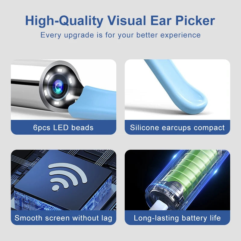 Portable Wifi Otoscope Camera Earwax Remover Wireless Smart Electric Visual Ear Cleaner Visual Ear Pick Spoon