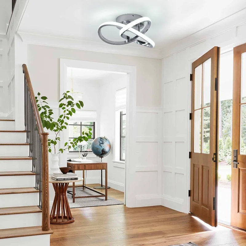 20W LED Ceiling Light, Chrome Semi Flush Mount Fixture, 6000K Cool White Lighting for Hallway, Kitchen, Bedroom, Bathroom