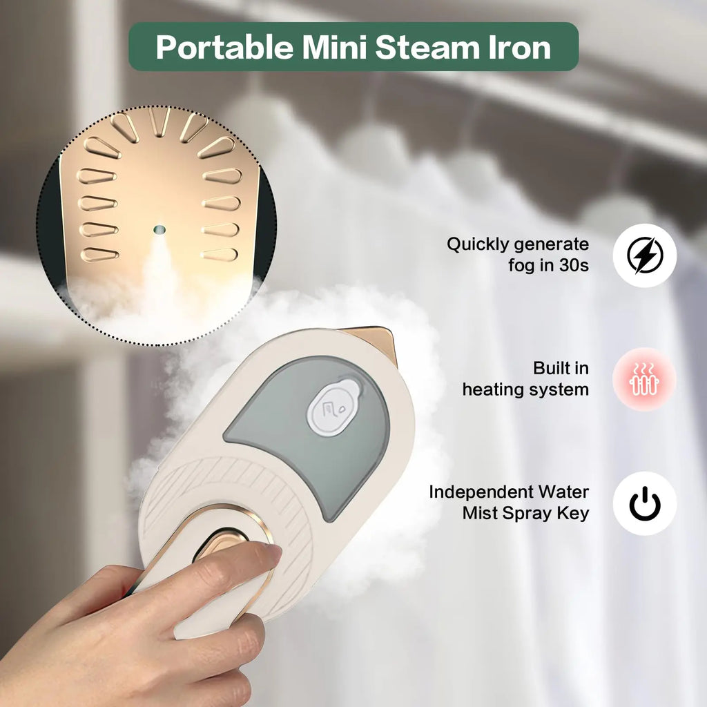 Portable Mini Dry Iron with Continuous Steam Output Stainless Steel Soleplate for Home & Travel Clothes Folding