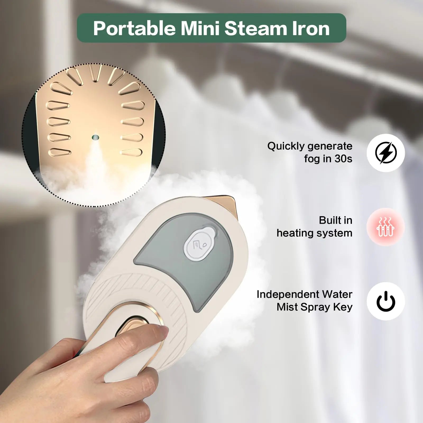 Portable Mini Dry Iron with Continuous Steam Output Stainless Steel Soleplate for Home & Travel Clothes Folding
