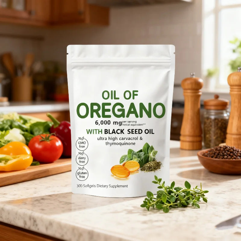 Fast OEM GMP Factory 300 Capsules Premium Oil of Oregano Supplements with 6000mg Black Seed Oil of Oregano Capsules