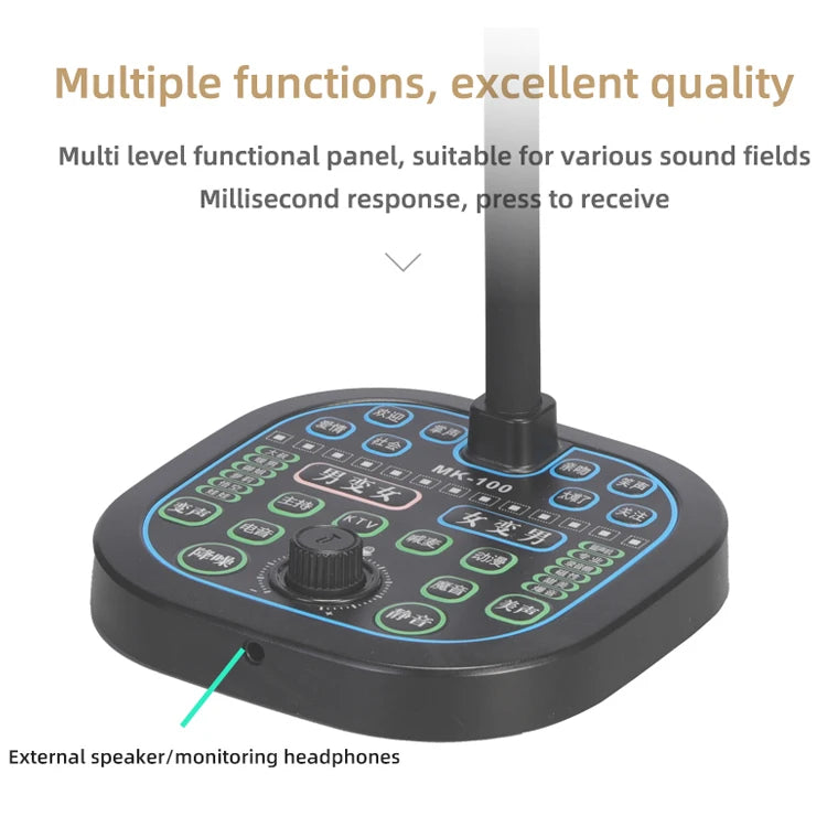 Broadcast Live Stream Sound Card USB Computer Game Microphone Real-Time Voice Changing Portable MK100 Voice Changer for Phone