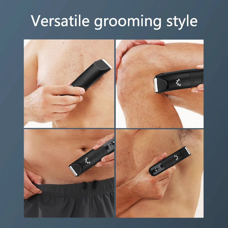 IRUIBEAUTY 600mAh LCD Waterproof Rechargeable Electric Body Hair Trimmer with LED Light & Charging Dock All-Over Grooming