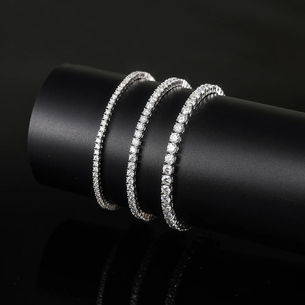 BMOB01 RINNTIN 925 Silver Moissanite Tennis Bracelet 3mm VVS D Color Moissanite Diamond Tennis Bracelet with GRA Certificate