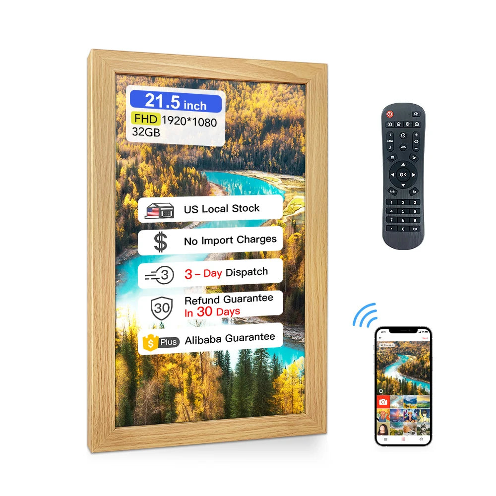 21.5 Inch LCD Nft Display Anti-glare Screen 32GB Video Picture Frame Movie Poster Android App USB WiFi Digital PhotoFrame