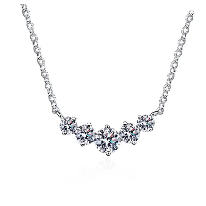 S925 Sterling Silver Charm Necklace with Moissanite Seven Princess Pendant Trendy Design for Certified Wedding for Women