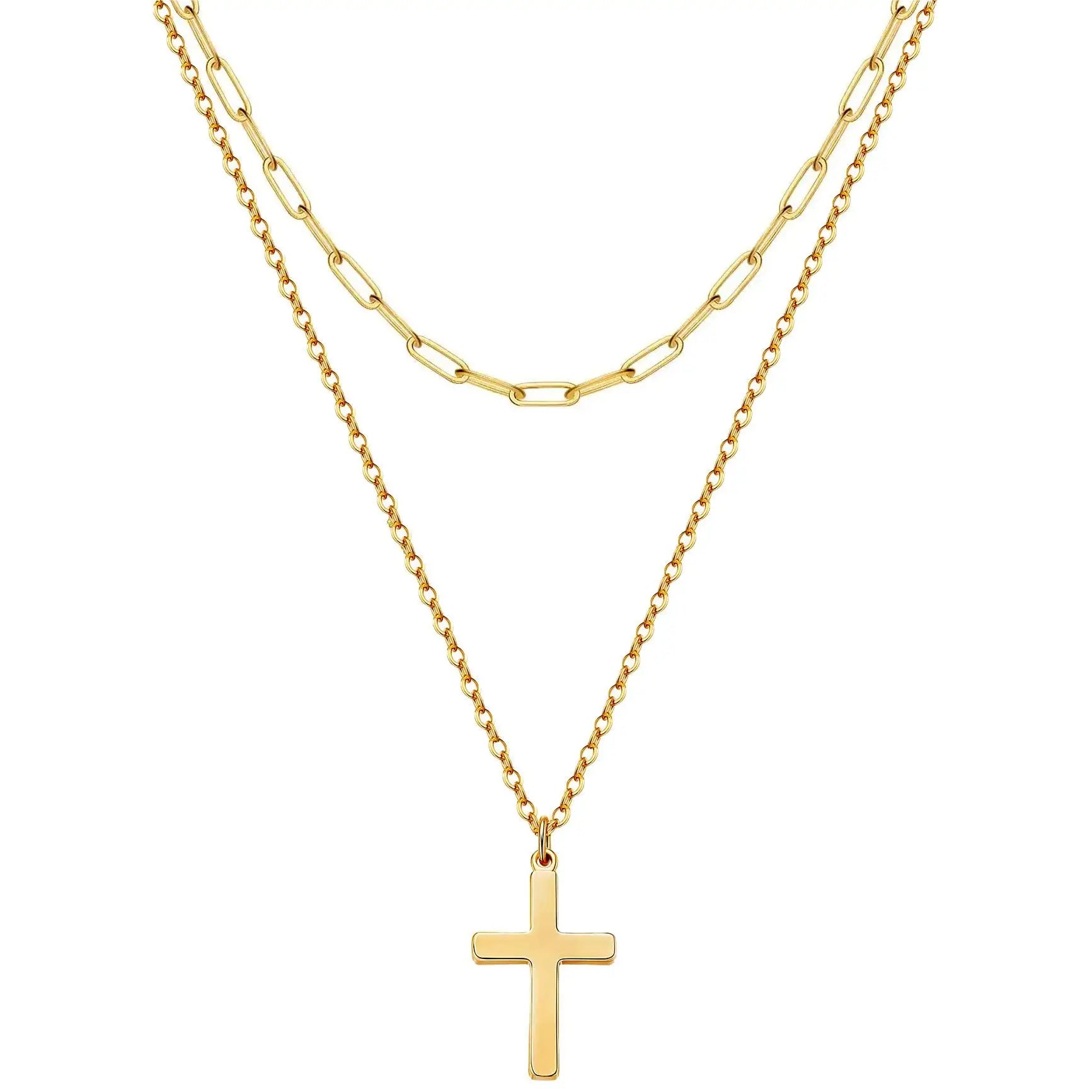 Elegant Chic Stylish Luxury Hypoallergenic Stainless Steel Multi-Layer Cross Necklace for Women Ladies Holiday Jewelry Gift