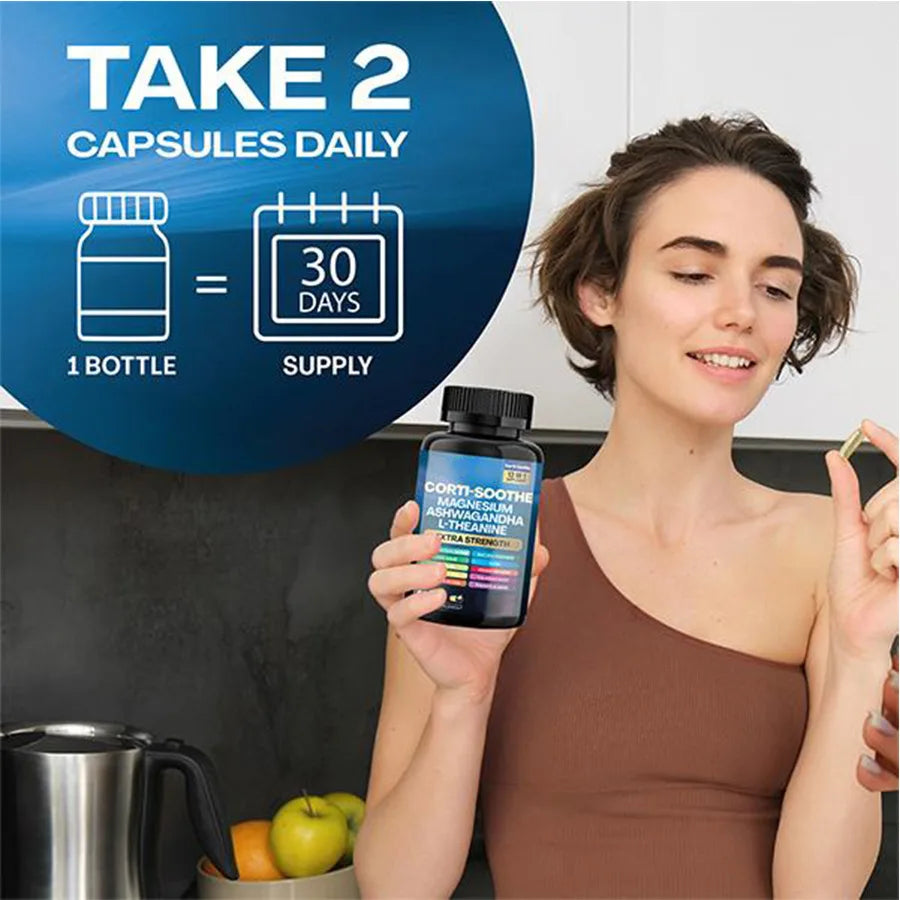 Magnesium Supplement 60 Capsules with L-Theanine Ashwagandha Phosphatidylserine Lions Mane Ginkgo Biloba