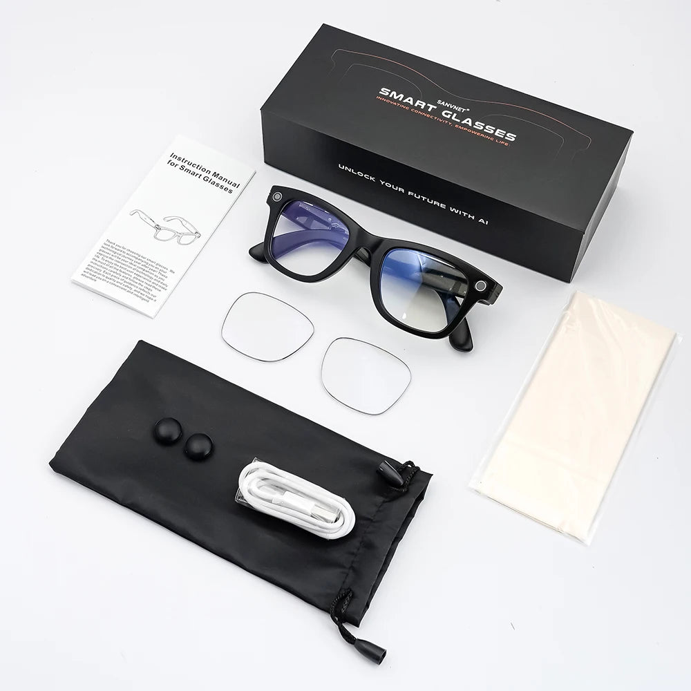 SANVNET 2025 GS4 MAX Smart Glasses with Camera Dual Lenses 8MP Video Camera Sunglasses Wi-Fi Transfer Audio Record Smart Eyewear