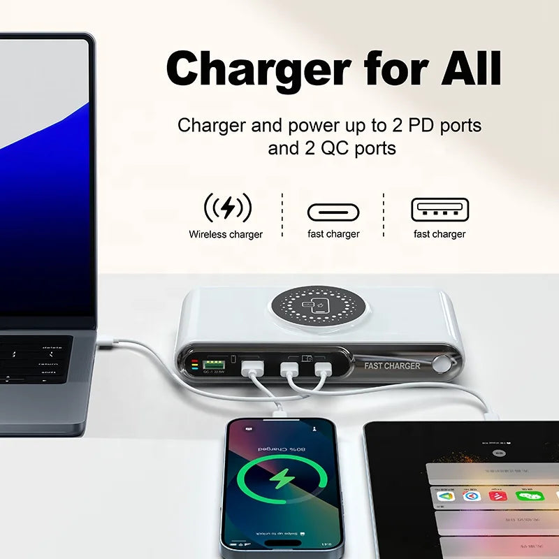 72W Multiport Charger 45W USB Desktop Charger with 2 PD QC3.0 15W Wireless Charger 30W Multifunctional Charging Adapter