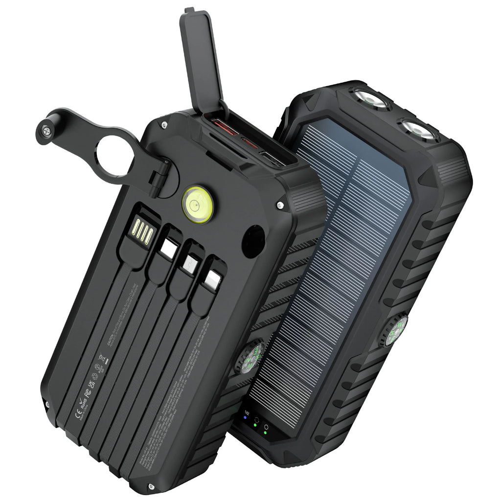 20000mAh New Product High Capacity Solar Power Bank with Built - in PD20W Charging Cable & Hand Crank - Hot Selling Power Supply