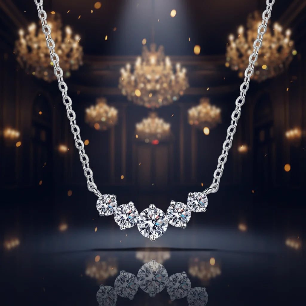 S925 Sterling Silver Charm Necklace with Moissanite Seven Princess Pendant Trendy Design for Certified Wedding for Women