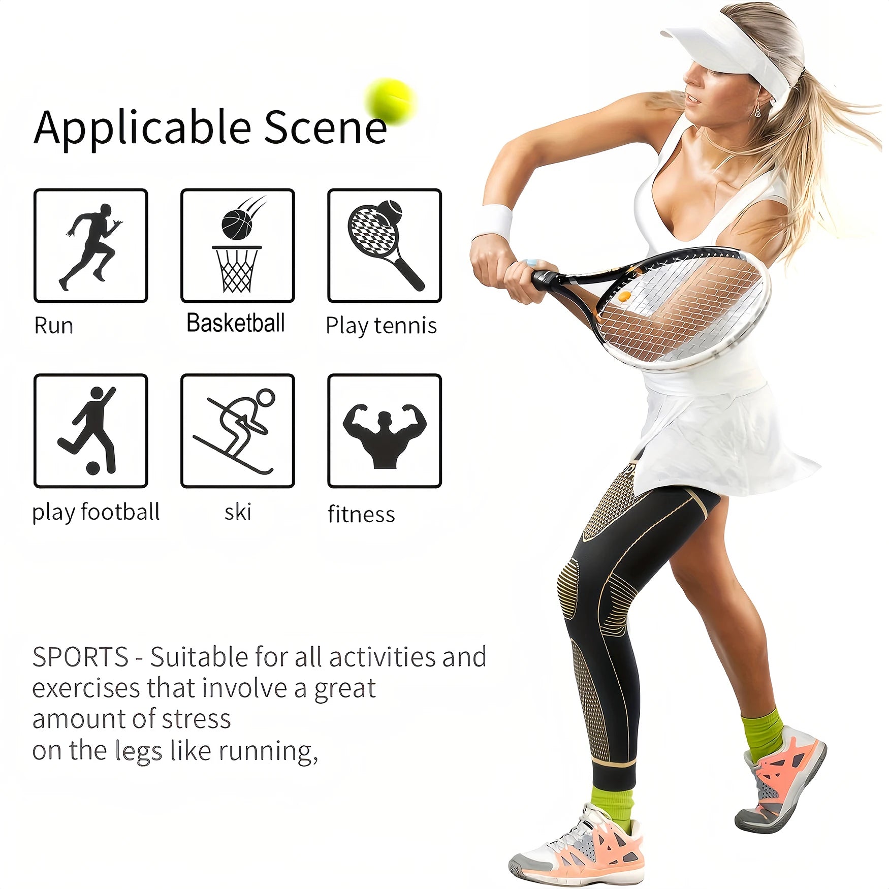 1 Pair Full Leg Sleeves Long Copper Knee Brace Compression Leg Sleeve Knee Protection for Man Women Basketball Tennis Running