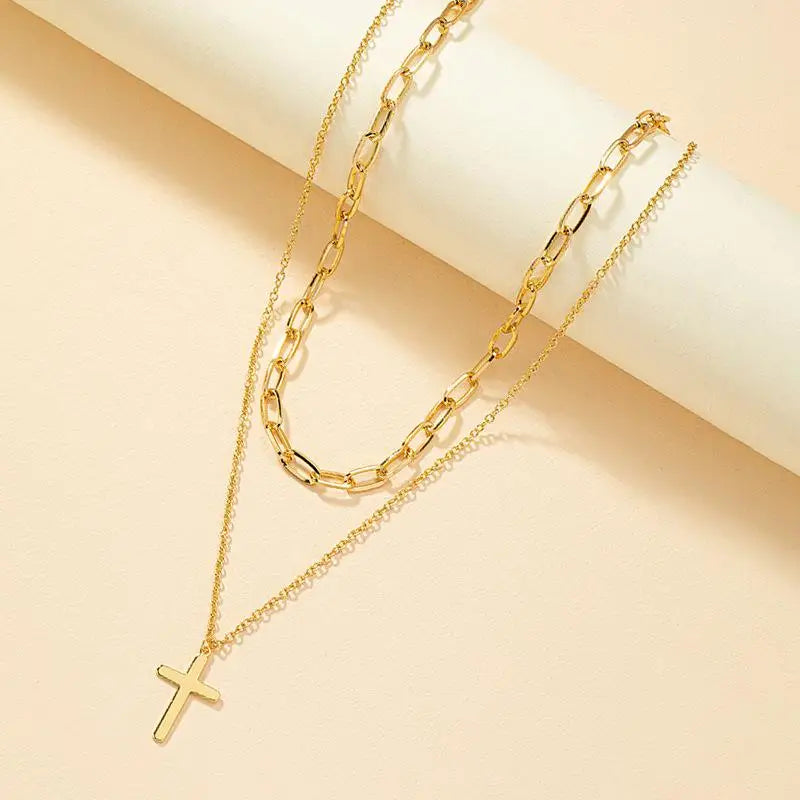 Elegant Chic Stylish Luxury Hypoallergenic Stainless Steel Multi-Layer Cross Necklace for Women Ladies Holiday Jewelry Gift